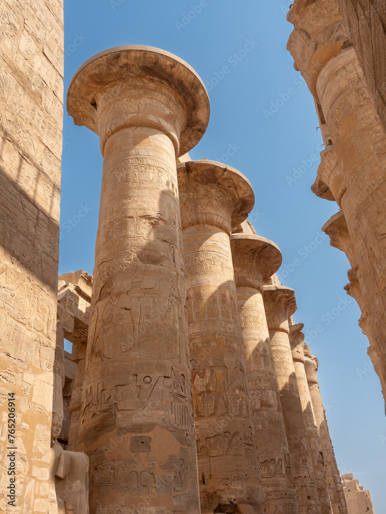 Hipostyle hall with huge columns in the temple of Karnak , at Thebes, dedicate to Amun Hipostyle hall with huge columns in the temple of Karnak , at Thebes, dedicate to Amun