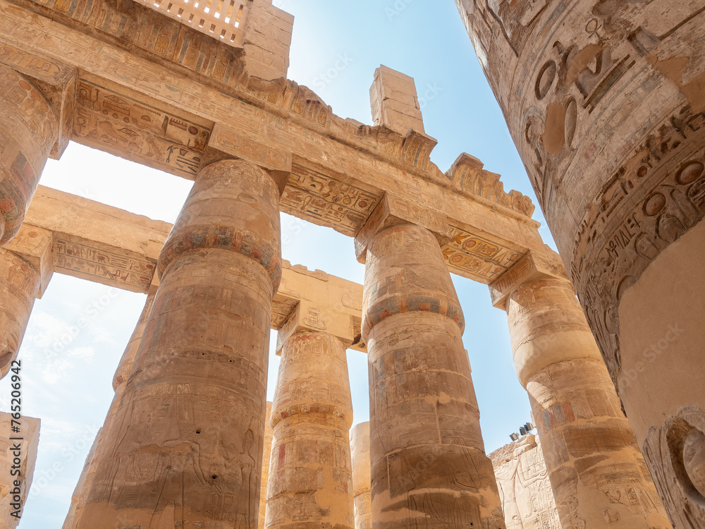 Hipostyle hall with huge columns in the temple of Karnak , at Thebes, dedicate to Amun Hipostyle hall with huge columns in the temple of Karnak , at Thebes, dedicate to Amun