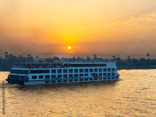 Sunset over the Nile river in Egypt at a cruise
