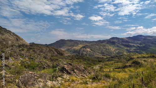 Mountains in the state of Minas Gerais in Brazil. They are part of the Serra do Cip   region.