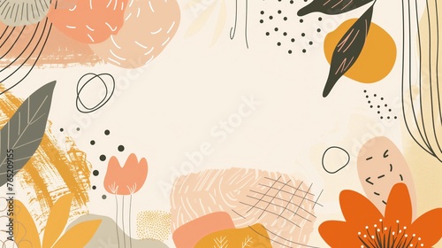 modern abstract shapes and flowers in a boho style, space between elements, simple, minimalistic