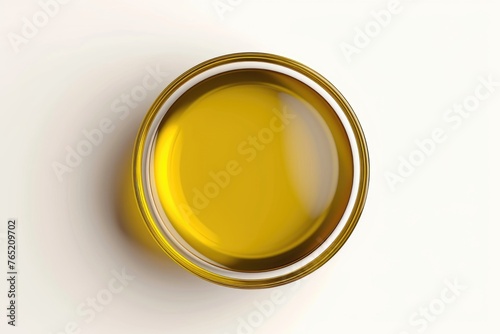 Top view of olive oil bowl isolated on white