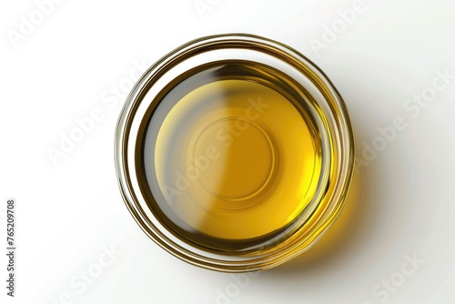 Top view of olive oil bowl isolated on white