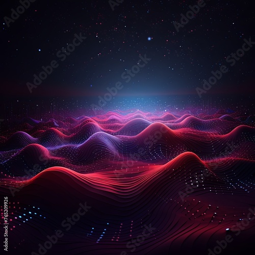 Red and purple waves background, in the style of technological art