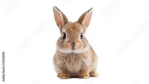 Fluffy white rabbit on white background