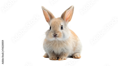 Fluffy white rabbit on white background