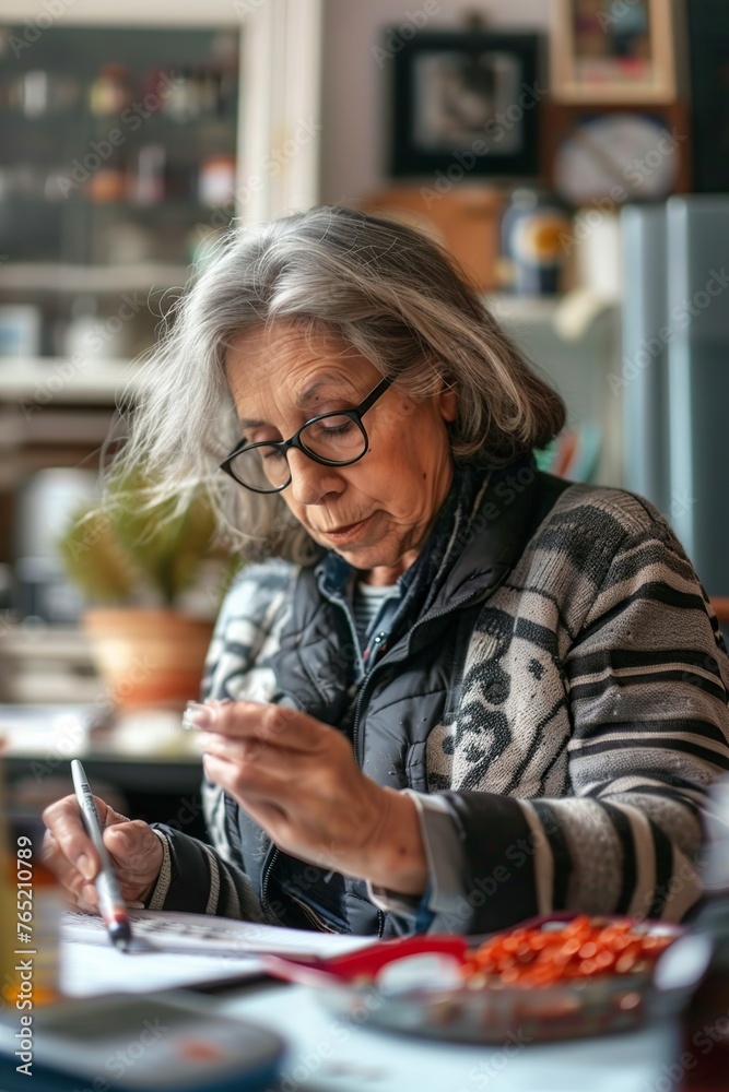 Woman Checking Cell Phone at Table Woman Checking Cell Phone at Table