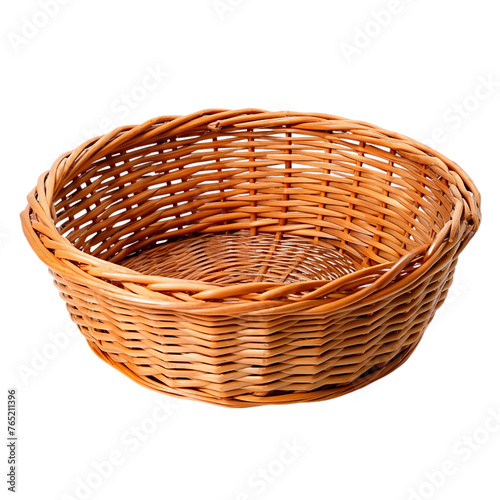 Empty wicker basket isolated on transparent background.