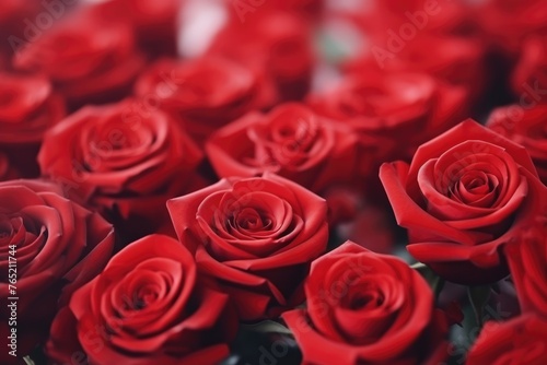 A close-up view of lush red roses  symbolizing deep love and passion  perfect for romantic gestures. Vibrant Red Roses Close-up for Romantic Occasions