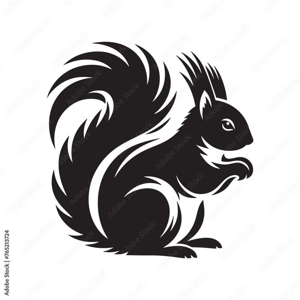 Retro Styled Squirrel Silhouettes, Retro  Squirrel Silhouettes, Vintage Black and White Artwork, Retro Vintage Squirrel Silhouettes, Stylish Retro Squirrel Illustration, Black and White illustration