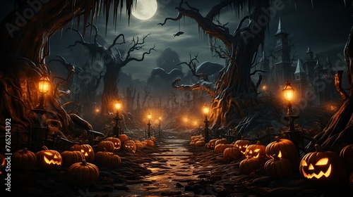 Halloween Night in a Creepy Cemetery