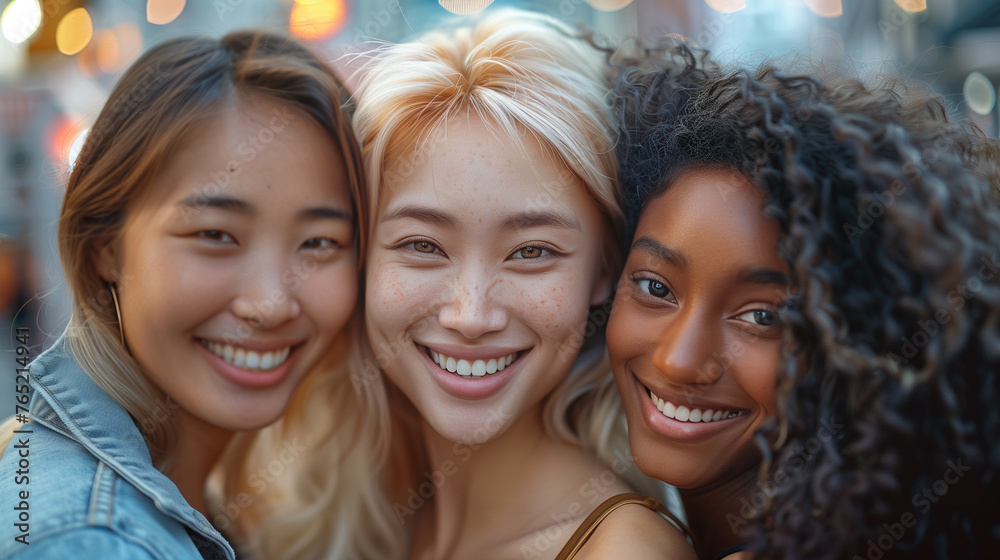 Joyful Multi-Ethnic Young Friends in the City Joyful Multi-Ethnic Young Friends in the City
