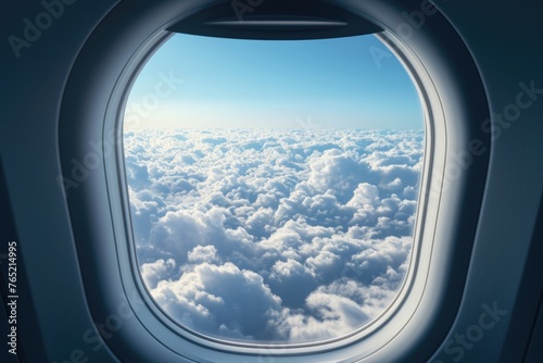 Clouds and sky as seen through window of an aircraft photo