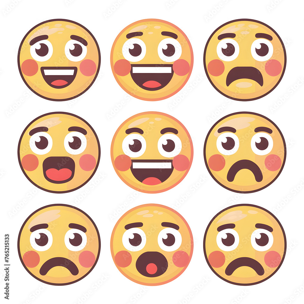 Emoji sticker set, Emoticon cartoon emojis symbols, ai generative