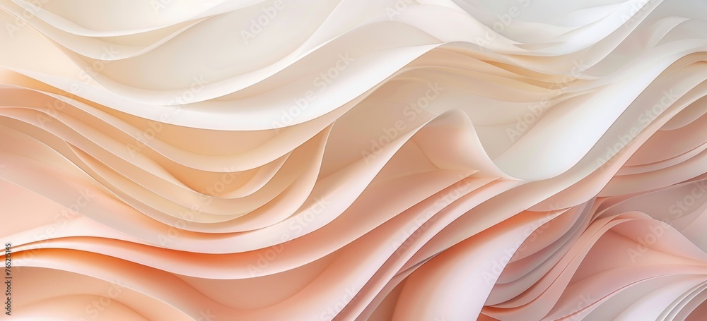 Fototapeta premium A closeup of an abstract paper sculpture, with multiple layers and a smooth gradient from light beige to peach pink Generative AI