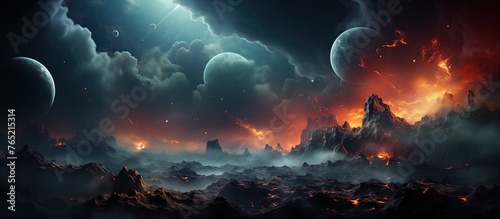 Fantasy cloudscape with fire and smoke.