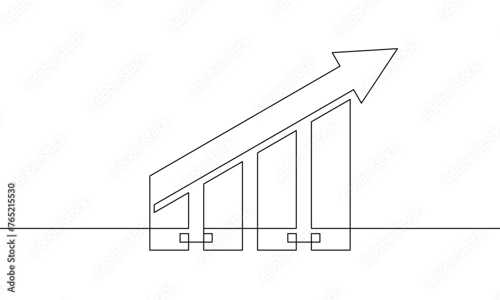 Continuous line drawing of graph. Illustration vector of arrow up. Increasing arrow sign symbol. Business growth icon. Object one line of bar chart. Single line art Continuous line drawing of graph. Illustration vector of arrow up. Increasing arrow sign symbol. Business growth icon. Object one line of bar chart. Single line art