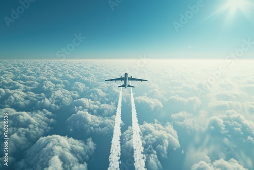 Vertical nature background with aircraft and Jet trailing smoke in the sky