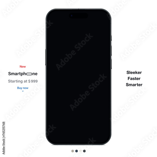 new frameless smartphone grey color with black screen front view isolated on white background. mockup of realistic and detailed mobile phone with shadow. vector illustration