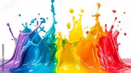 Colorful paint splashing isolated on white, Colored splashes in abstract shape, isolated on white background.