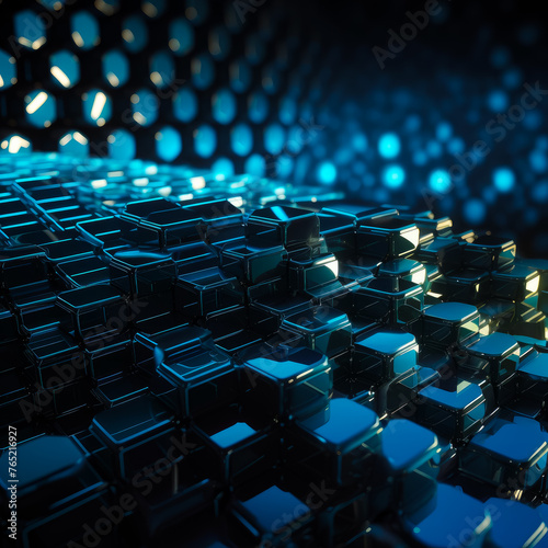 Abstract background of blue and black cubes. 3d render