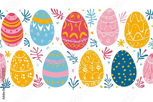 Happy easter watercolor seamless pattern. Multi-colored Easter eggs. Generated ai