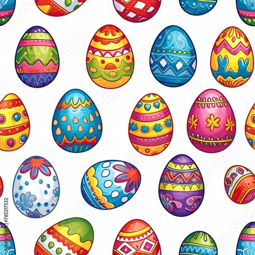 Happy easter watercolor seamless pattern. Multi-colored Easter eggs. Generated ai