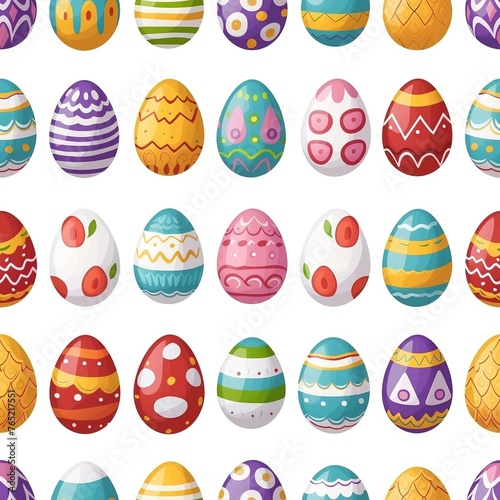 Happy easter watercolor seamless pattern. Multi-colored Easter eggs. Generated ai