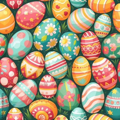 Happy easter watercolor seamless pattern. Multi-colored Easter eggs. Generated ai