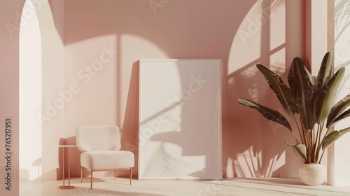 Frame mockup in contemporary minimalist room interior  3D rendering  generative AI