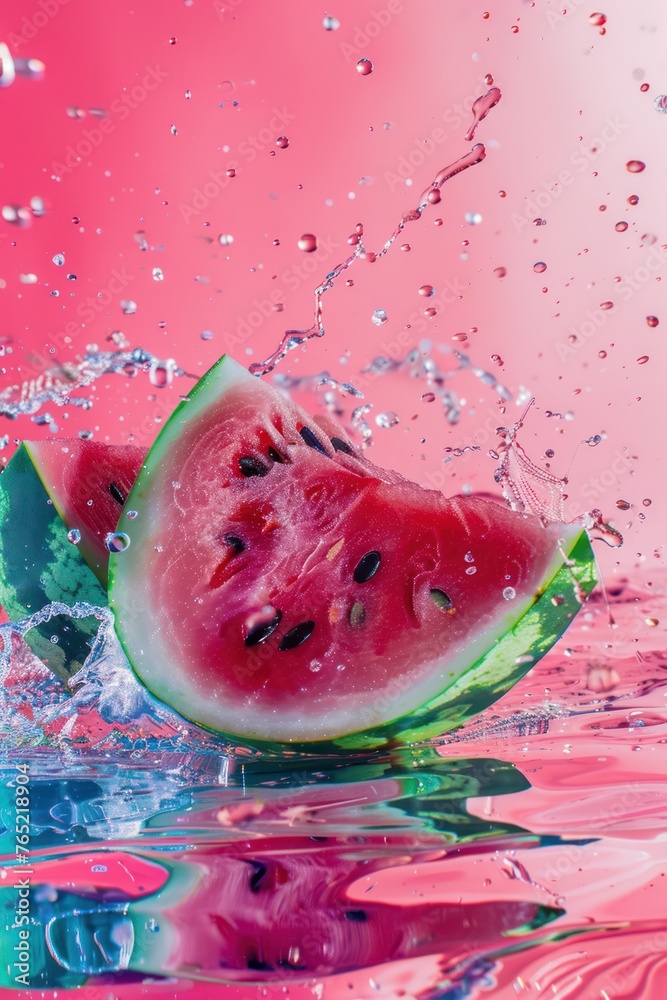 Juicy sliced watermelon on pink isolated background