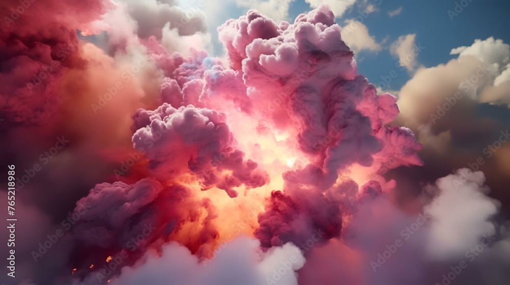 3D illustration of a huge cloud with red and pink colors.