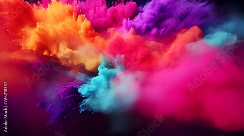 Colorful explosion of colored smoke on a black background. Abstract background