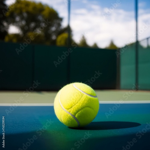 Tennis ball on the court. Generative AI © Evgenii