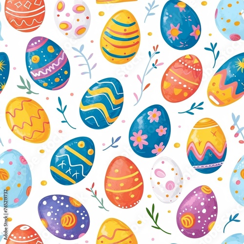 Happy easter watercolor illustration. Multi-colored Easter eggs. Generated ai