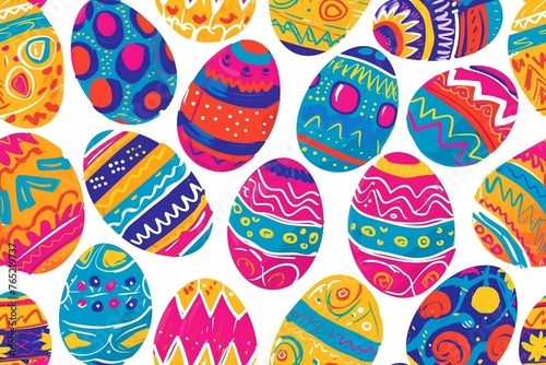 Happy easter watercolor illustration. Multi-colored Easter eggs. Generated ai
