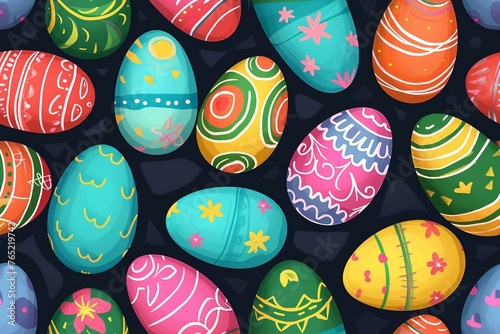 Happy easter watercolor illustration. Multi-colored Easter eggs. Generated ai