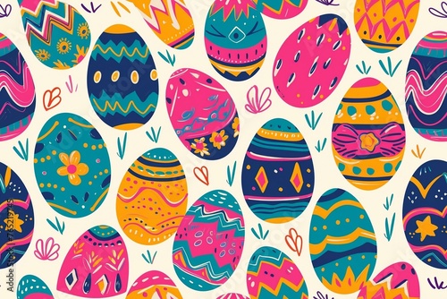 Happy easter watercolor illustration. Multi-colored Easter eggs. Generated ai