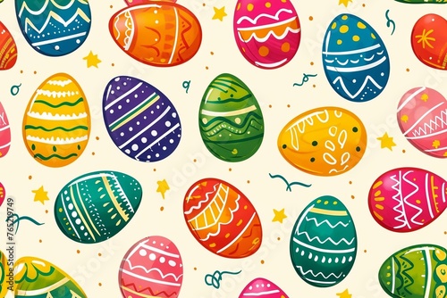 Happy easter watercolor illustration. Multi-colored Easter eggs. Generated ai