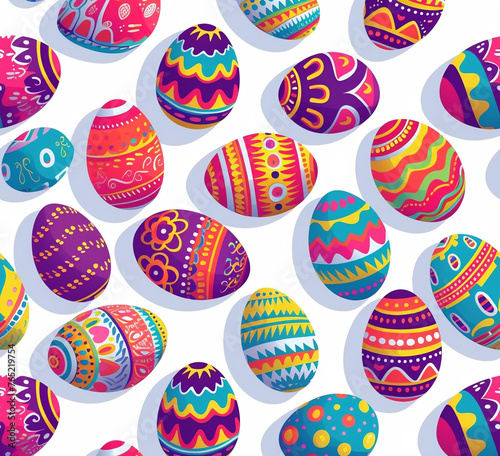Happy easter watercolor illustration. Multi-colored Easter eggs. Generated ai