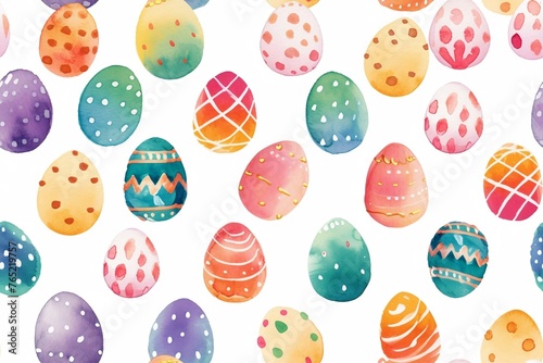 Happy easter watercolor illustration. Multi-colored Easter eggs. Generated ai