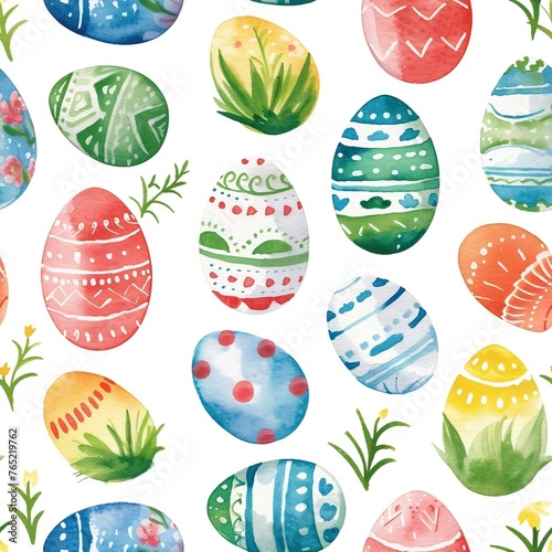 Happy easter watercolor illustration. Multi-colored Easter eggs. Generated ai