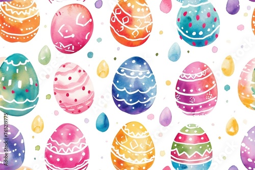 Happy easter watercolor illustration. Multi-colored Easter eggs. Generated ai