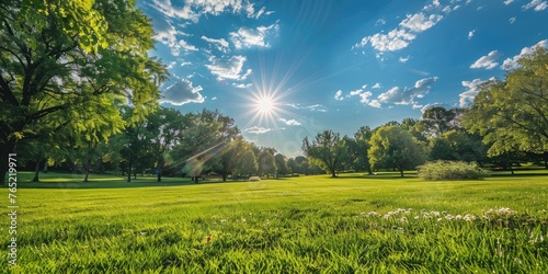 A wide grassy field surroun...