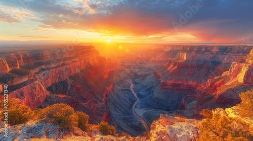 Atmosphere glowing as sun sets over iconic Grand Canyon © yuchen