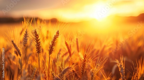 Breathtaking Wheat Field Bathed in Golden Sunset Light  Landscape Photography