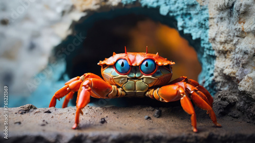 red crab on a rock. 3d cartoon. Generative AI