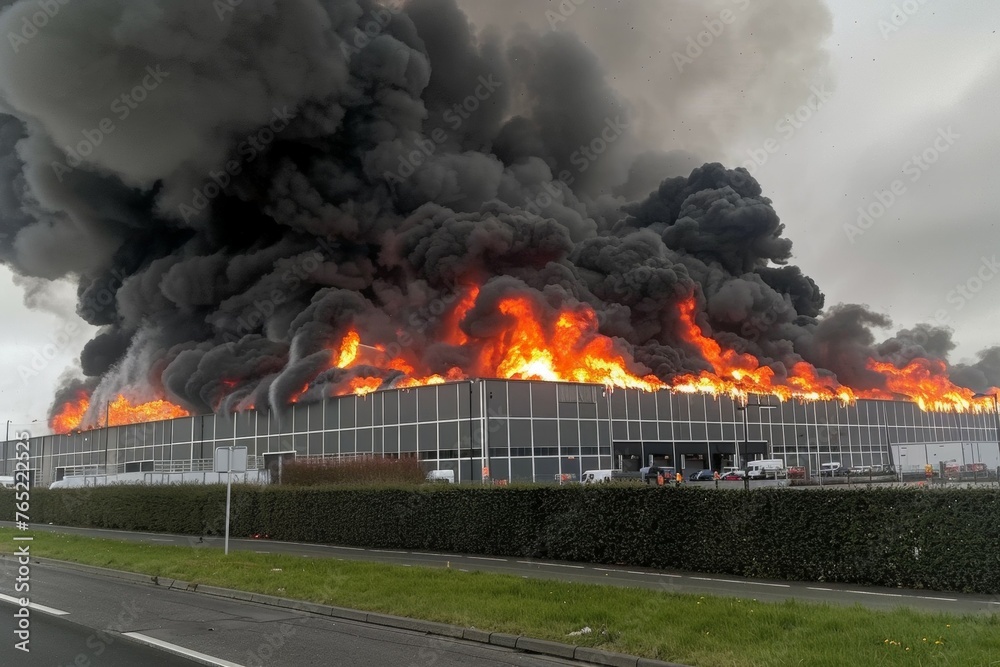 A building is on fire and the smoke is billowing out of it A building is on fire and the smoke is billowing out of it