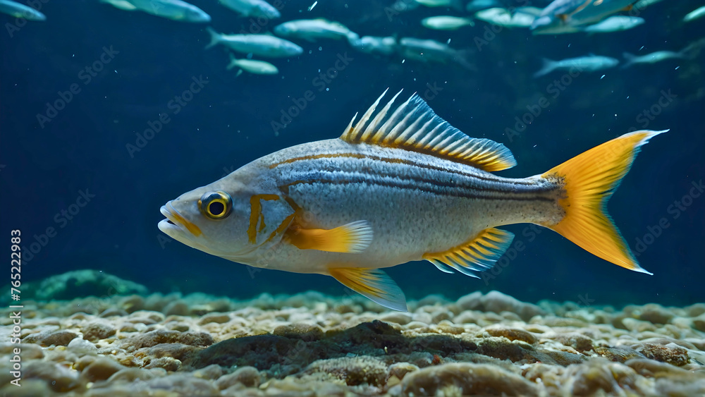 Sea fish in its natural environment, surrounded by sea corals and other fish. Sea fish in its natural environment, surrounded by sea corals and other fish.