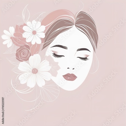 Abstract female face in one line. Woman face with flowers Surreal Line art female floral girl. Minimalism Abstract modern Continuous single line woman face portrait 